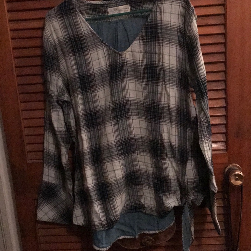 Double cloth pullover blue plaid